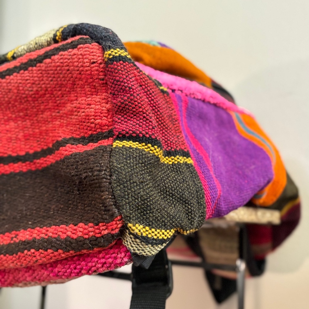 Colourful Woven Striped Backpack Front Pocket Rainbow Wiphala Made in Andes SA - Picture 10 of 16